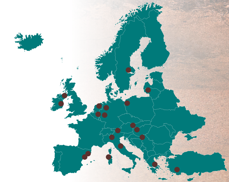 Standorte der Konsortialpartner auf einer Europakarte