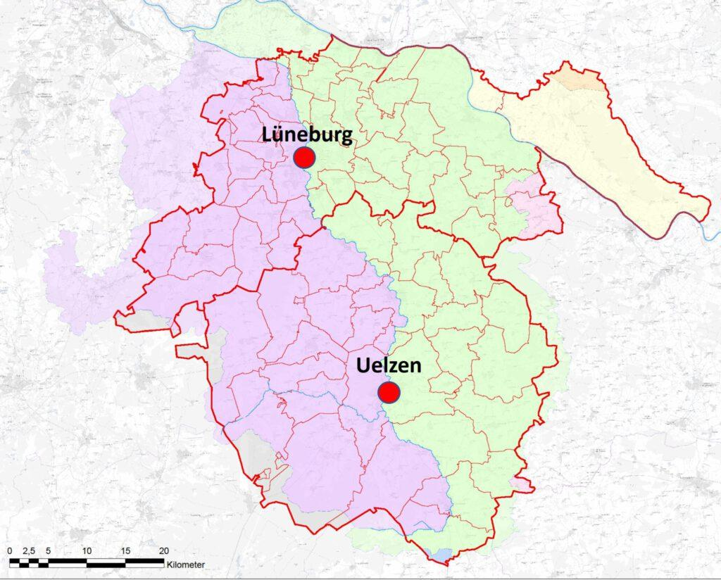 Kartenausschnitt der Projektregion mit den farblich markierten relevanten Grundwasserkörpern