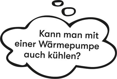 Sprechblase mit Frage: Kann man mit einer Wärmepumpe auch kühlen?